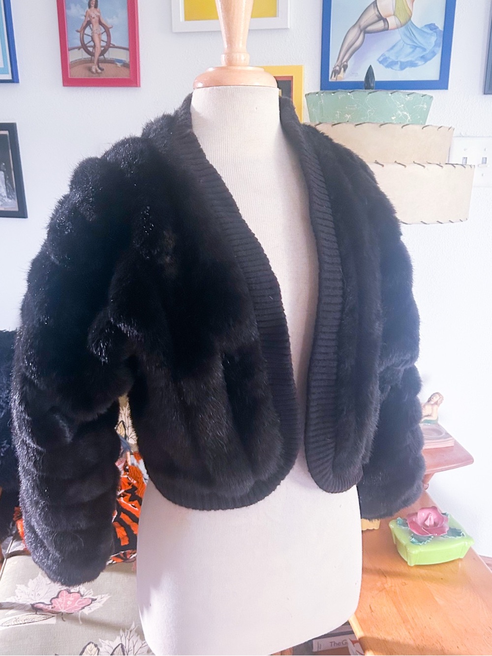 Vintage 1940s style Coat | Teddy | Brown | Cropped | Faux Fur | M L | 40s | 70s